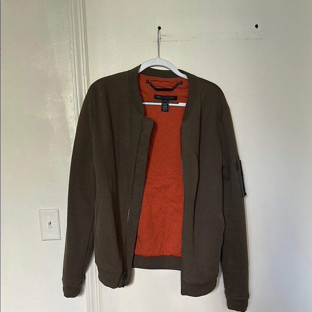 Khaki Bomber Jacket with Orange Lining